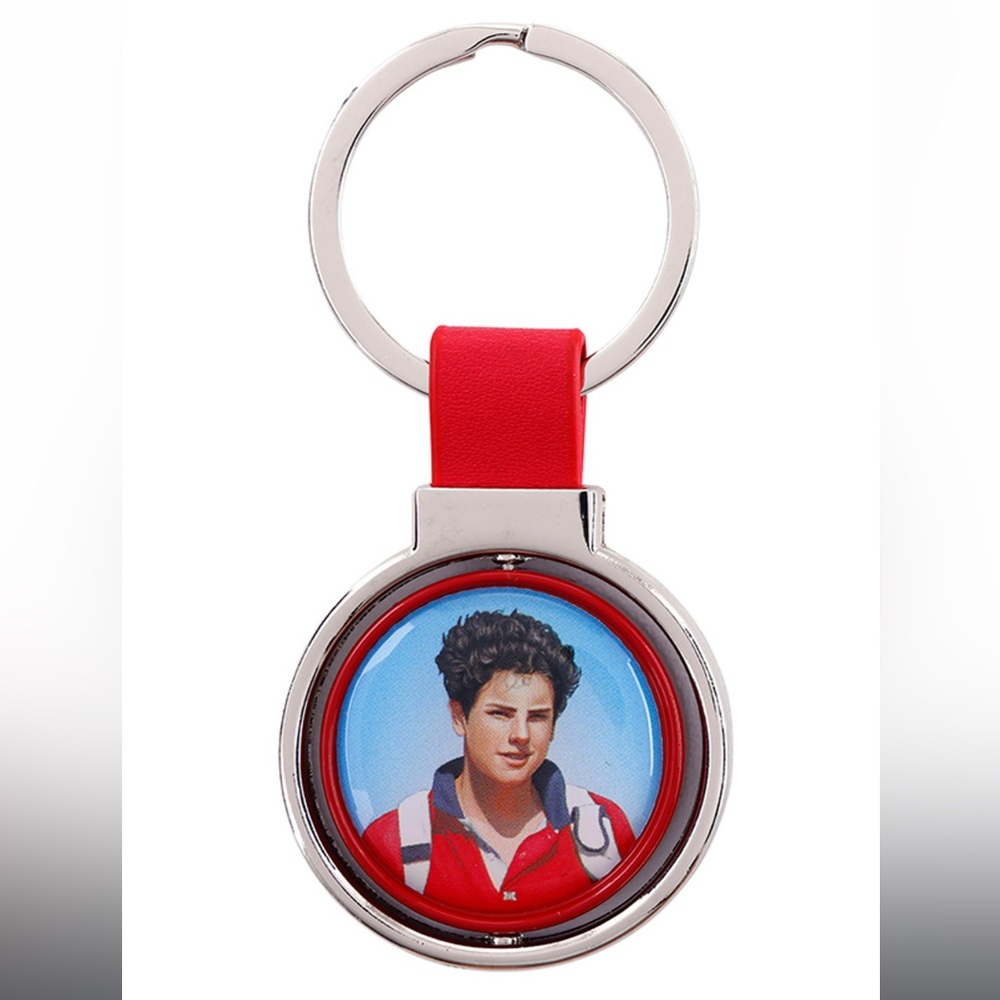 Saint Carlo Acutis Red and Silver rotating metal Keychain Catholic gift unisex